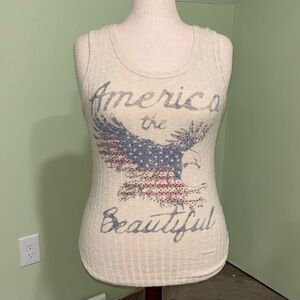 Vocal America The Beautiful Ribbed Tank Top Lace Up Back Rhinestone Women’s Sz L